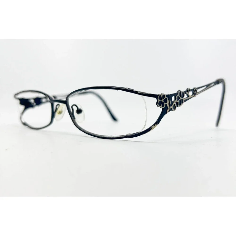 Unbranded Eyeglasses Womens Black Floral Cutout Temple 52-17-135